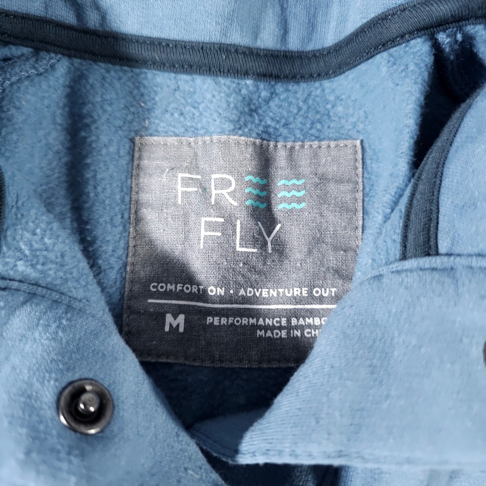 Free Fly Bamboo Fleece Pullover Mens Medium Blue Snap Neck Long Sleeve Top - Picture 2 of 6